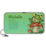 cute silly frog on toadstool mushroom II iPod Speakers