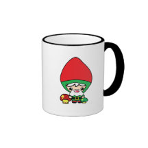 cute silly kawaii garden gnome and mushrooms mug
