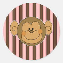 Cute Silly Monkey Face Round Sticker