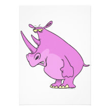 cute silly pink rhino rhinoceros cartoon invite