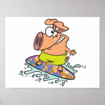 cute silly surfer surfing piggy pig print