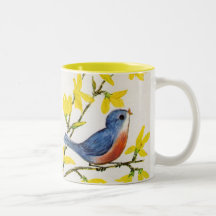 Cute Singing Blue Bird Tree Mugs