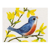 Cute Singing Blue Bird Tree Postcards