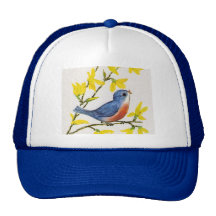 Cute Singing Blue Bird Tree Trucker Hats