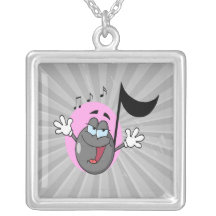 cute singing music musical note cartoon character necklace