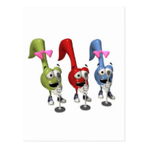 cute singing music notes post cards