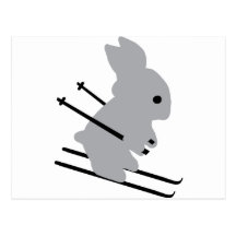 cute ski bunny  snow skiing post card