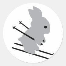 cute ski bunny  snow skiing round sticker