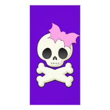 Cute Skull n Crossbones with Bat Bow Personalized Photo Card