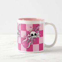 Cute Skull with Pink Guitar Coffee Mug