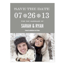 Cute Snowflake Grey Save the Date Photo Postcards