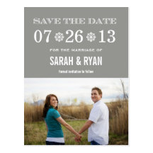 Cute Snowflake Grey Save the Date Photo Postcards