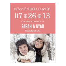 Cute Snowflake Peach Save the Date Photo Postcards