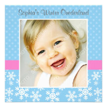 Cute Snowflakes Winter Onederland Photo Birthday Personalised Announcement