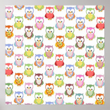 Cute soft colourful owls different chest patterns print