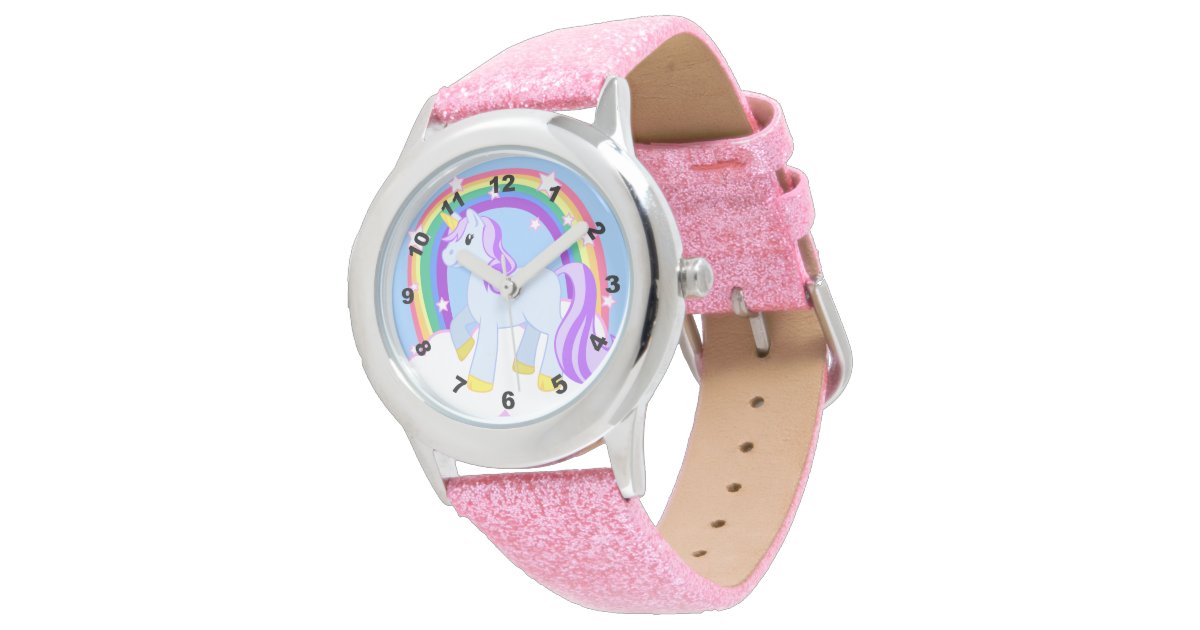 Cute Sparkly Unicorn with Rainbow Wrist Watches | Zazzle