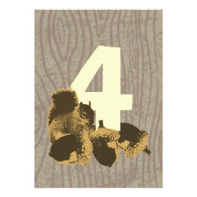 Cute Squirrel 4th Birthday Party Invitation
