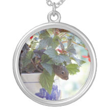 Cute Squirrel in a Flower Pot Necklaces