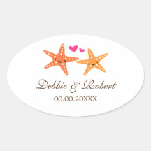 Cute starfish bride and groom wedding stickers