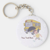 Cute Student Running To Catch School Bus Key Chain