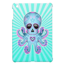 Cute Sugar Skull Zombie Octopus - Blue Pink iPad Mini Case