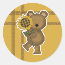 Cute Sunflower Teddy Bear Round Sticker