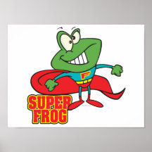 cute super frog superhero cartoon poster