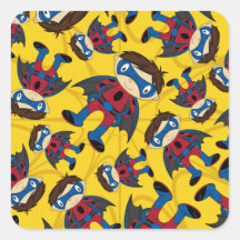 Cute Superhero Boy Pattern Square Sticker