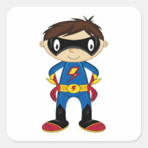 Cute Superhero Boy Square Sticker