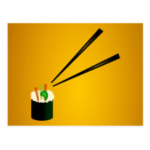 Cute Sushi Roll In Corner With Chopsticks Post Card