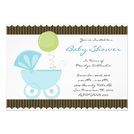 CUTE Sweet Blue Carriage Baby Shower Announcements