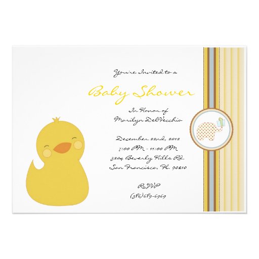 CUTE Sweet Yellow Ducky Baby Shower Personalized Invite