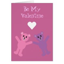 Cute Teddy Bears Be My Valentine Customisable Pink Card