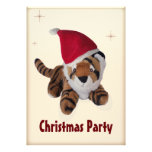 Cute Toy Tiger In Santa Hat Christmas Party Event Custom Invite