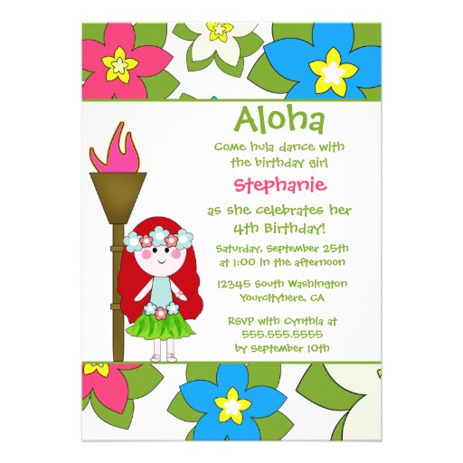 Cute tropical hula girls birthday party invitation