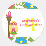 Cute tropical hula girls birthday party stickers