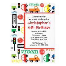 Cute Trucks & Cars Birthday Party Invitation