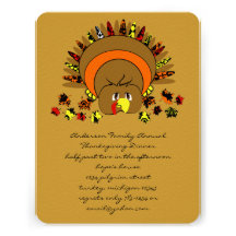 Cute Turkey Thanksgiving Dinner Invitation