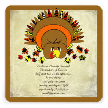Cute Turkey Thanksgiving Dinner Invitation