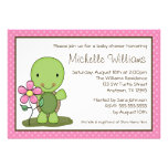 Cute Turtle Pink Polka Dot Baby Shower Custom Announcements