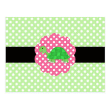 Cute turtle polka dots green post card