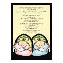 Cute Twin Boy & Girl Baptism Christening Inviation Custom Invites