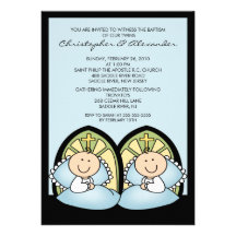 Cute Twin Boys Baptism Christening Inviation Personalised Invite