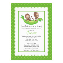 Cute Twin Monkeys Pea Pod Baby Shower Invitations