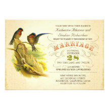 cute two birds vintage wedding invitation