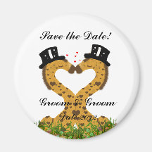 Cute Two Grooms Giraffe Gay Save the Date Magnet