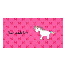 Cute unicorn pink butterflies photo card