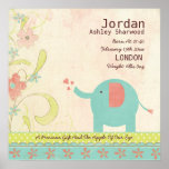 Cute Unisex Baby Birth Date Elephant Nursery Posters