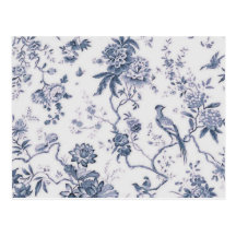 Cute Vintage Blue And White Bird Floral Post Cards