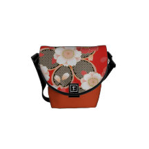 Cute Vintage Floral Red White Vector Courier Bags